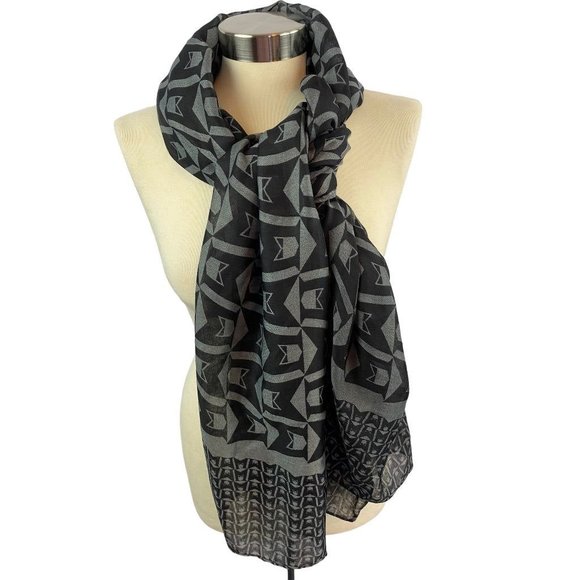 Mephisto Lightweight Black Gray Print Scarf 70 x 28" - Picture 2 of 8